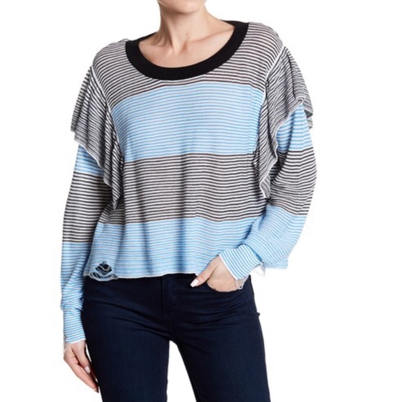 Wildfox Sweaters - WILDFOX Striped Ruffle Trim Sweater
